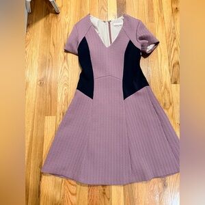 Rebecca Taylor Vintage Mauve Fit-and-Flare Midi Dress with Black Panels